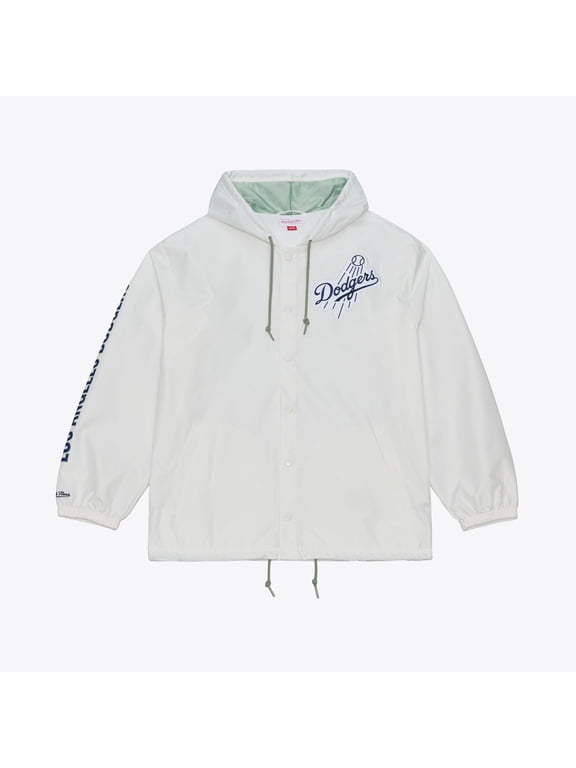 Men's Mitchell & Ness White Los Angeles Dodgers Yacht Rock Coaches Full-Snap Hooded Windbreaker Jacket