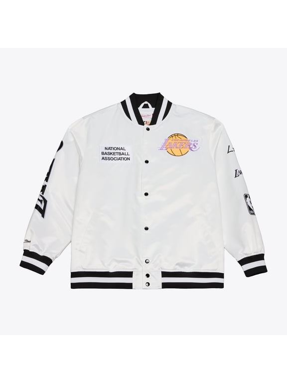Men's Mitchell & Ness White Los Angeles Lakers Arctic Lightweight Full-Snap Satin Jacket