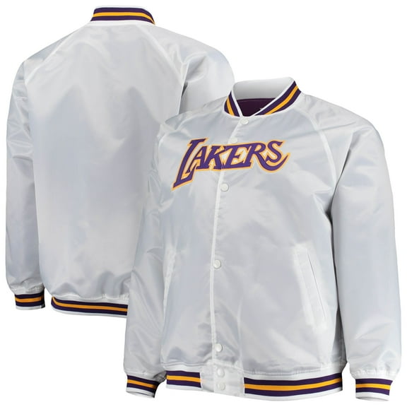 Men's Mitchell & Ness White Los Angeles Lakers Big & Tall Hardwood Classics Raglan Satin Full-Snap Jacket