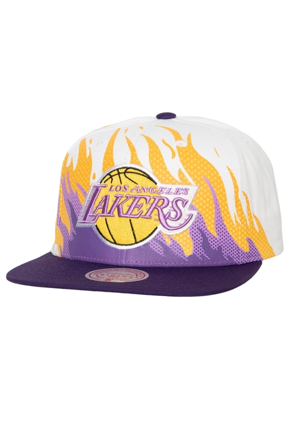 Men's Mitchell & Ness White Los Angeles Lakers Hot Fire Snapback Hat