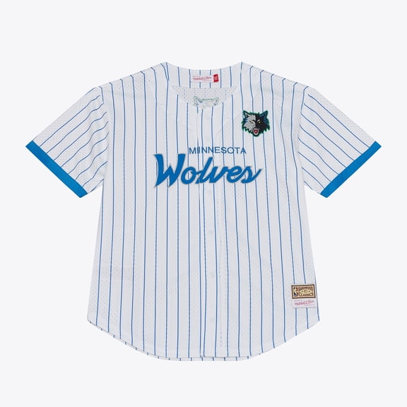 Men's Mitchell & Ness White Minnesota Timberwolves Head Coach Pinstripe Mesh Full-Button Baseball Jersey