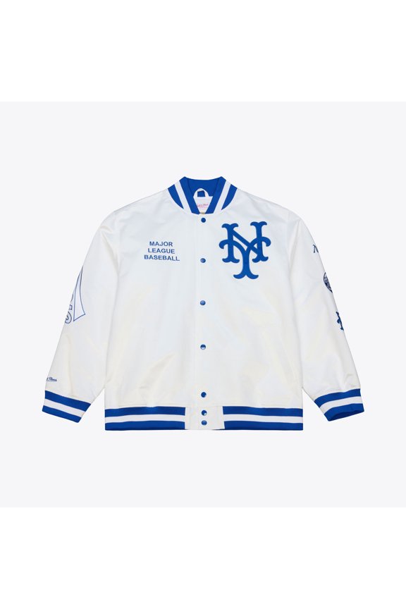 Men's Mitchell & Ness White New York Mets Cooperstown Collection Lightweight Satin Full-Snap Jacket
