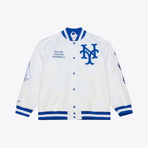 Men's Mitchell & Ness White New York Mets Cooperstown Collection Arctic Lightweight Satin Full-Snap Jacket