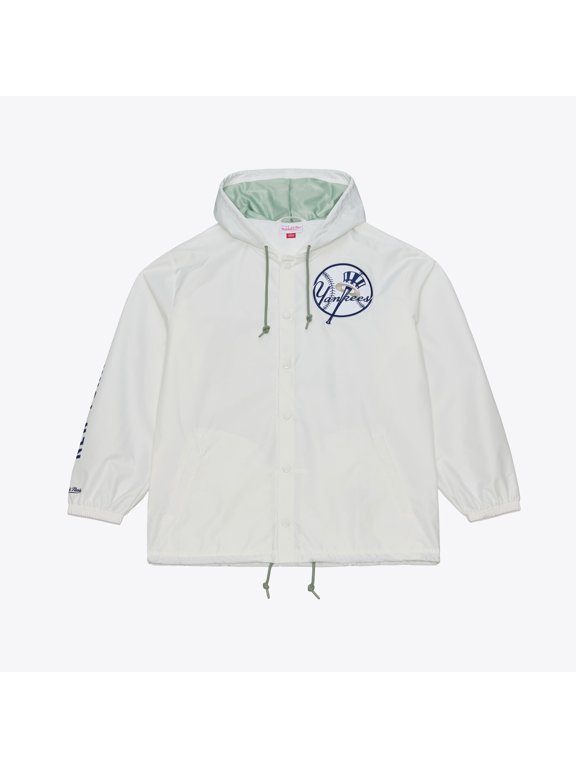 Men's Mitchell & Ness White New York Yankees Yacht Rock Coaches Full-Snap Hooded Windbreaker Jacket