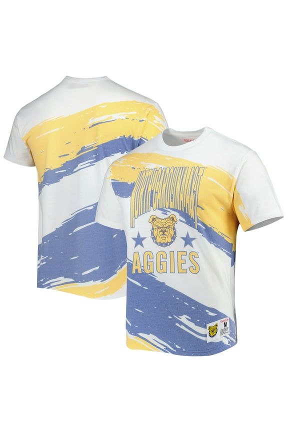 Men's Mitchell & Ness White North Carolina A&T Aggies Paintbrush Sublimated T-Shirt