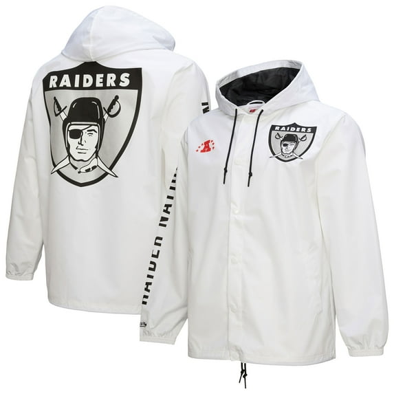 Men's Mitchell & Ness  White Oakland Raiders Vintage Logo Coaches Full-Snap Hoodie Jacket