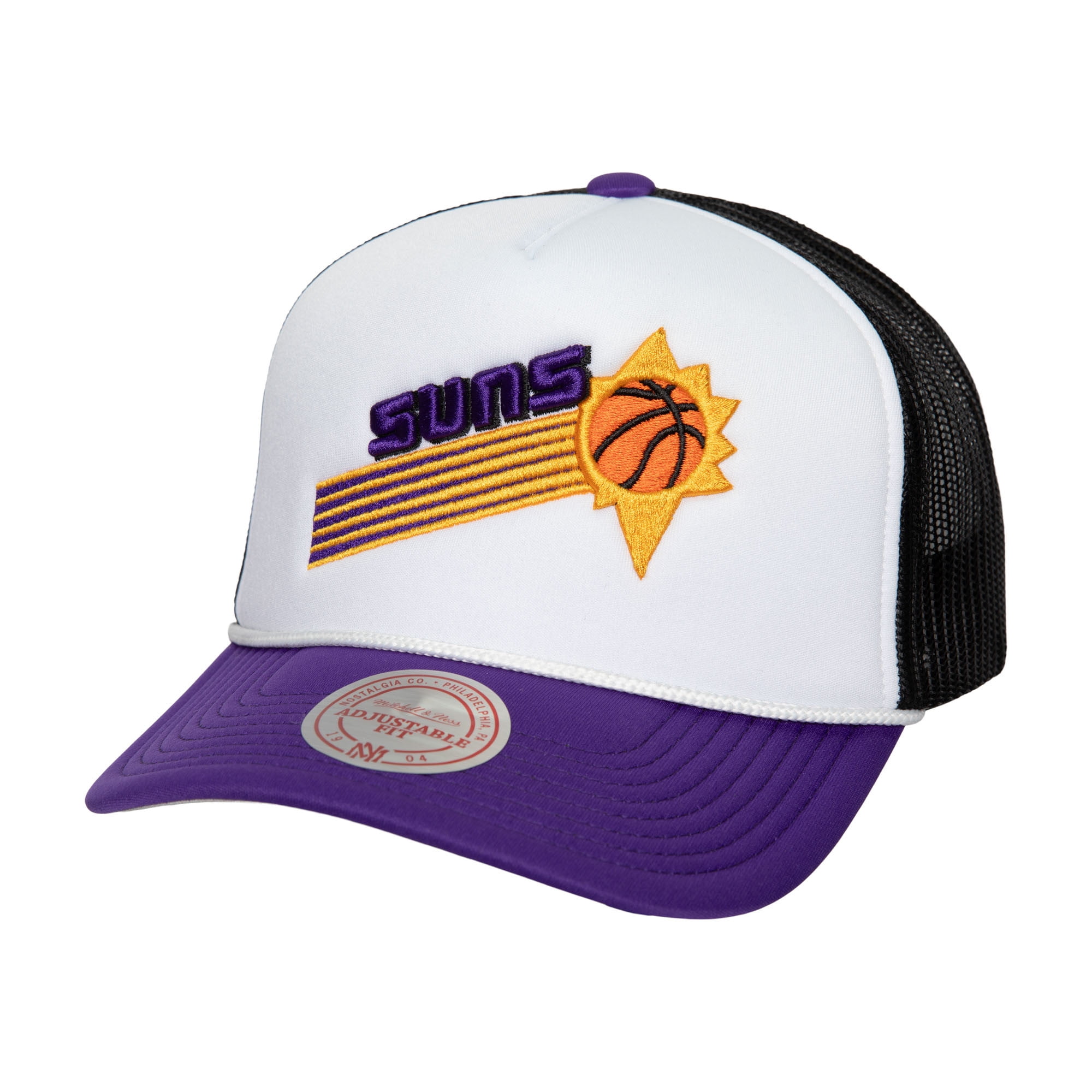 Men's Mitchell \u0026 Ness White Phoenix Suns Hardwood Classics Blocker Foam Front Trucker Snapback Hat