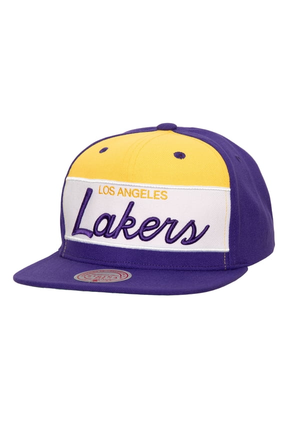 Men's Mitchell & Ness White/Purple Los Angeles Lakers Retro Sport Color Block Script Snapback Hat
