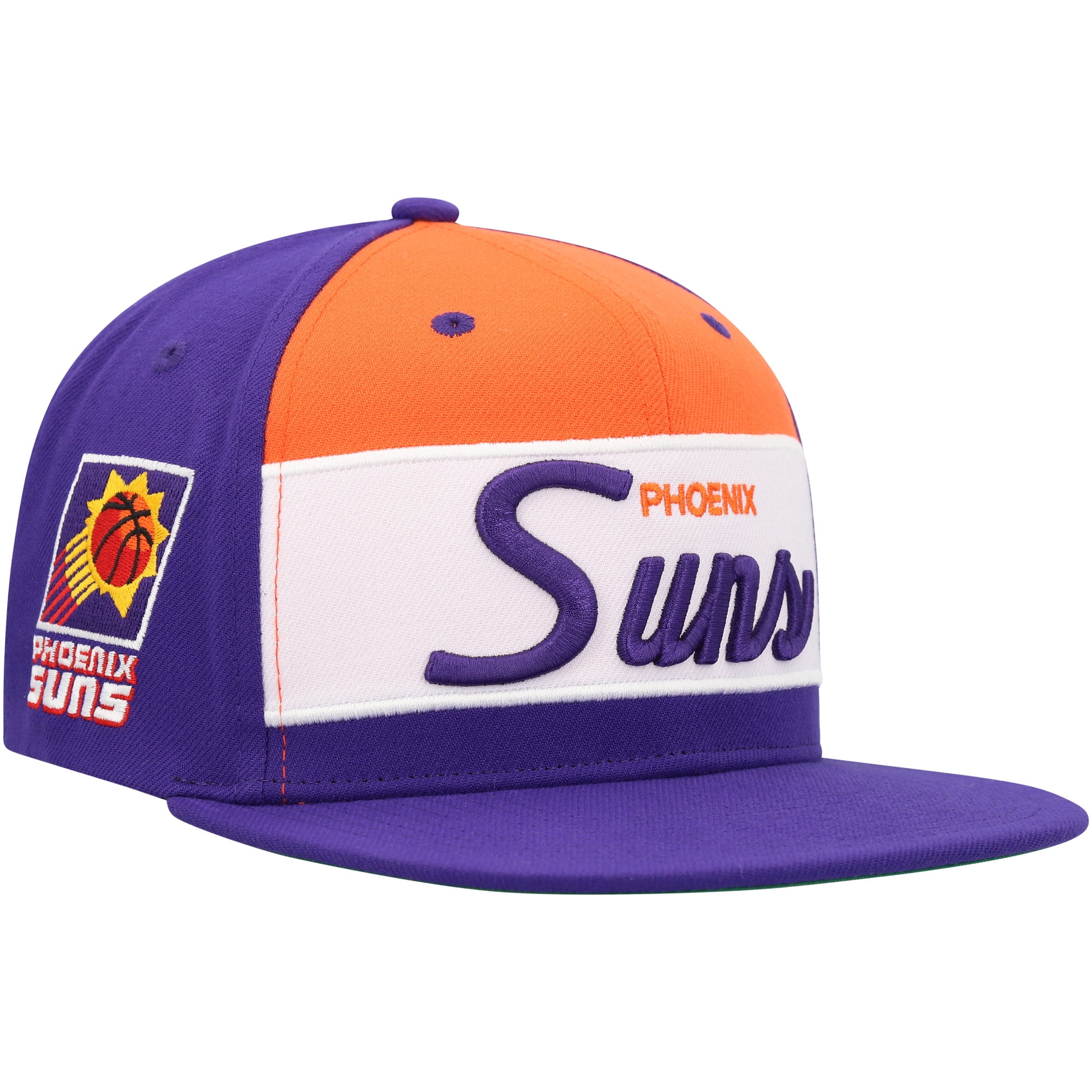 Men's Mitchell \u0026 Ness White/Purple Phoenix Suns Retro Sport Color Block Script Snapback Hat