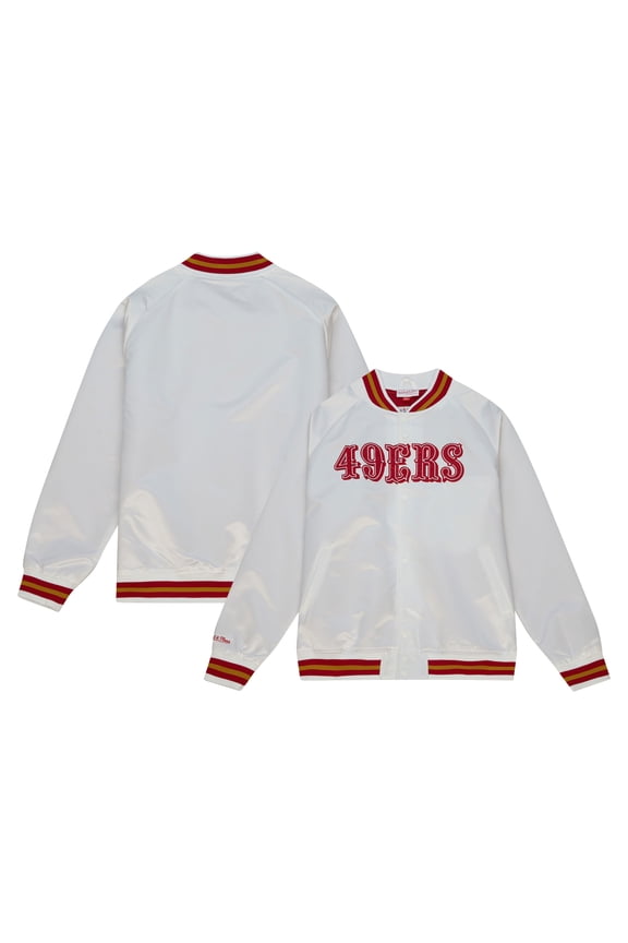 Men's Mitchell & Ness White San Francisco 49ers Vintage Logo Satin Full-Snap Jacket