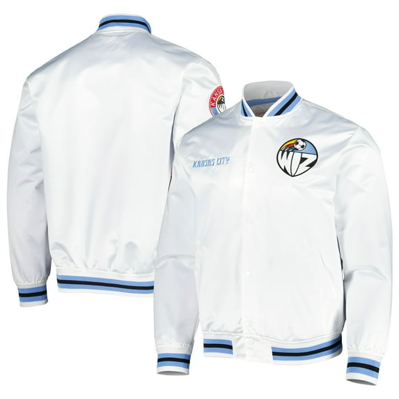 Men's Mitchell & Ness White Sporting Kansas City City Full-Snap Satin Jacket