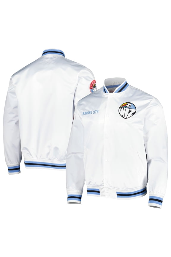 Men's Mitchell & Ness White Sporting Kansas City City Full-Snap Satin Jacket
