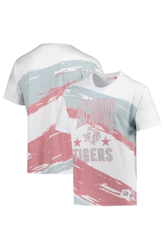 Men's Mitchell & Ness White Texas Southern Tigers Paintbrush Sublimated T-Shirt