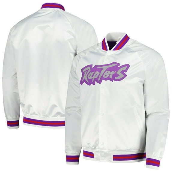 Men's Mitchell & Ness White Toronto Raptors Hardwood Classics Throwback Wordmark Raglan Full-Snap Jacket