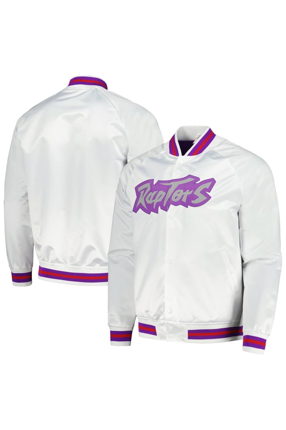Men's Mitchell & Ness White Toronto Raptors Hardwood Classics Throwback Wordmark Raglan Full-Snap Jacket