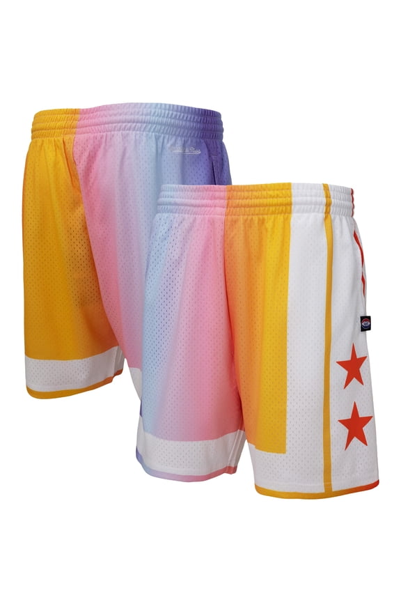 Men's Mitchell & Ness x Uninterrupted White/Yellow New York Nets Hardwood Classics Swingman Shorts