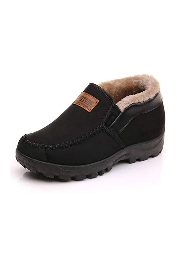 Men's Moccasins Slippers Memory Foam Slip on Faux fur House Shoes Indoor Outdoor Winter Black 10 US