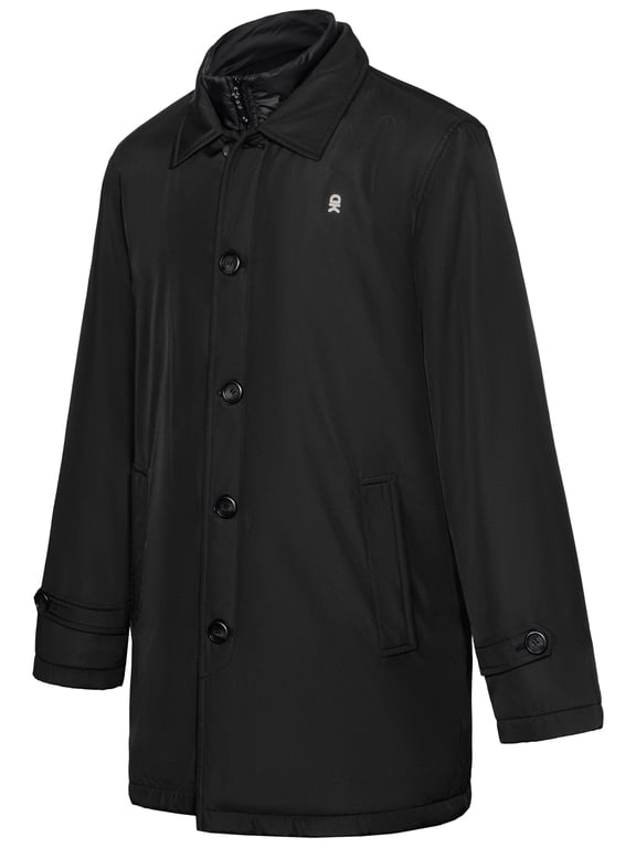 Men's Mock Layered Insulated Trench Coat, Windproof for Business Casual Black M