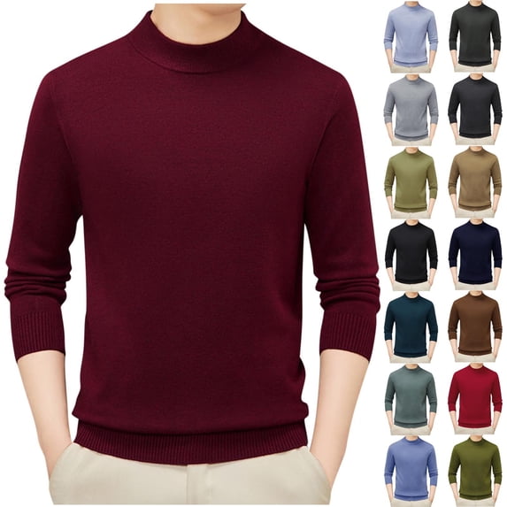 Men's Mock Neck Long Sleeve Pullovers Relaxed Fit Soft Knit Sweaters Warm Tops for Fall Winter Casual Layering Coffee M-4XL by Zenithor
