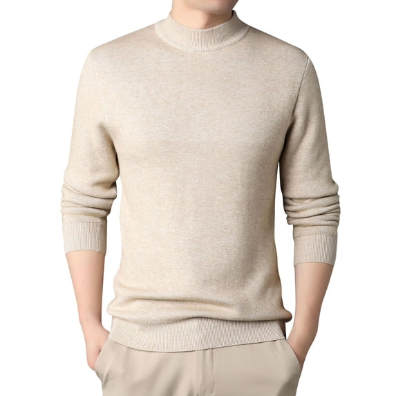 Men's Mock Neck Pullover Sweater Long Sleeve Slim Fit Solid Color Knit Top