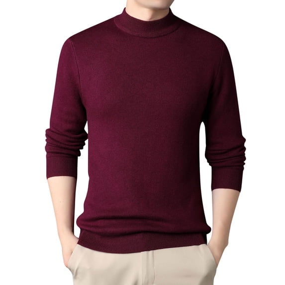 Men's Mock Neck Pullover Sweater Long Sleeve Slim Fit Solid Color Knit Top