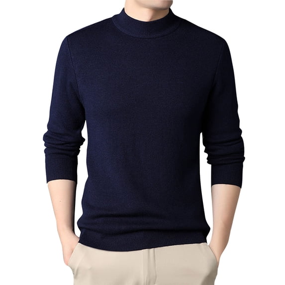 Men's Mock Neck Pullover Sweater Long Sleeve Slim Fit Solid Color Knit Top