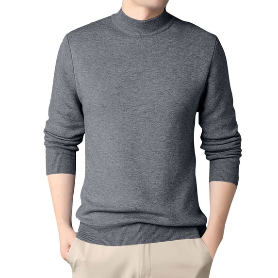 Men's Mock Neck Pullover Sweater Long Sleeve Slim Fit Solid Color Knit Top