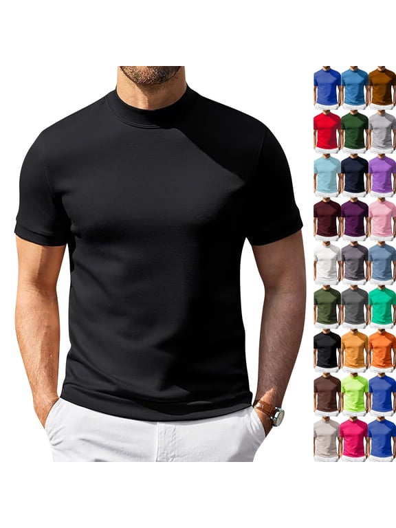Men's Mock Neck Shirt Short Sleeve Turtleneck T-Shirt Slim Fit Pullover Casual Basic Tee,Black XL