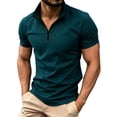 thumbnail image 1 of Men's Mock Neck Shirts Slim Fit Short Sleeve Muscle T Shirts Men Zipper Ribbed Golf Shirt Casual Stylish Green, 1 of 9