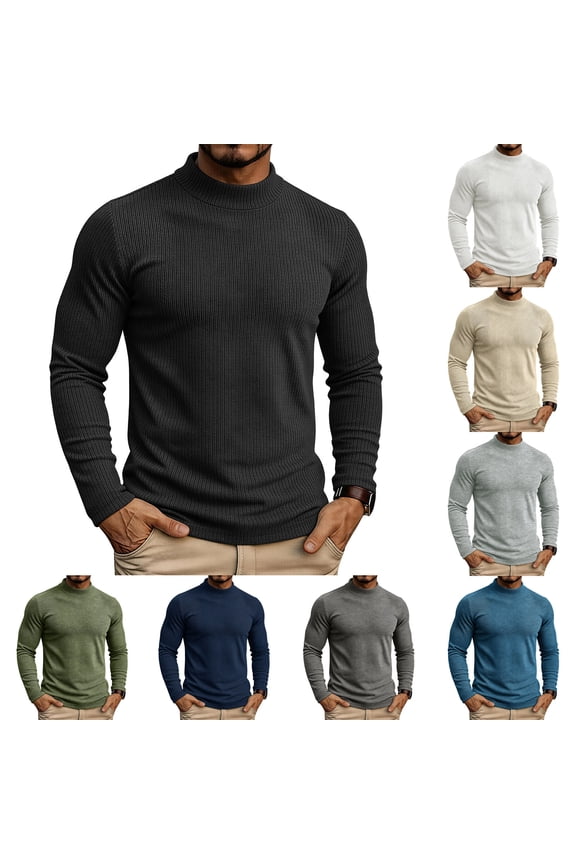 Men's Mock Neck Sweaters Slimming Textured Knit Thermal Tops Stretch Business Casual Base Layer Sweater XL