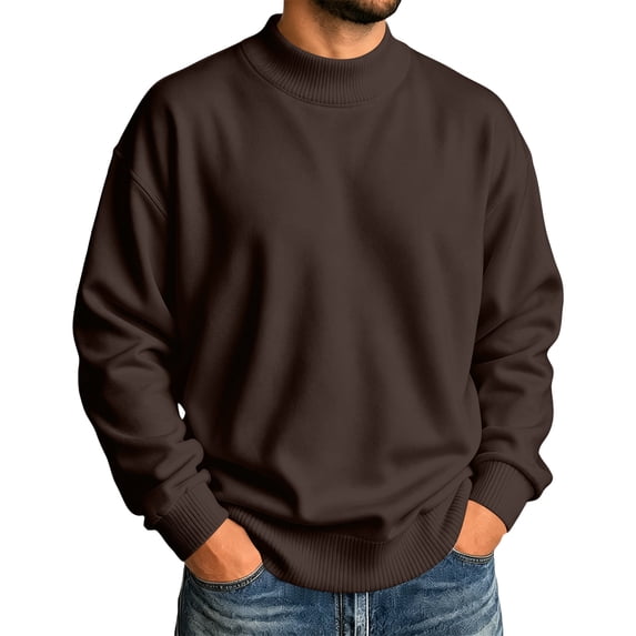 Men's Mock Neck Sweatshirt Solid Color Pullover Top with Ribbed Trim Relaxed Fit Fall Casual Sweatshirts