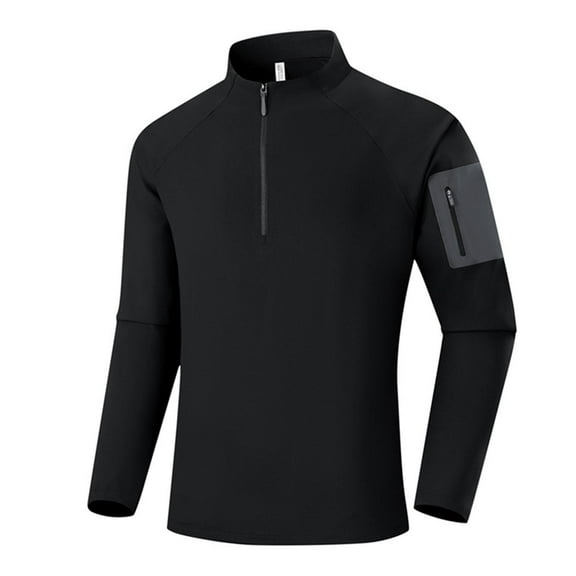Men's Mock Neck Sweatshirts Pullover Half Zip Up Block Shoulder Sweaters Casual Long Sleeve Fashion Tops (L, Black)