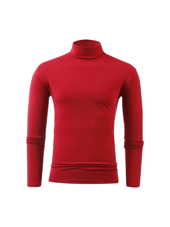 Men's Mock Neck T Shirts Slim Fit Casual Stretch Soft Long Sleeve Undershirts Turtleneck Basic Cotton Pullovers (2XL, Wine)