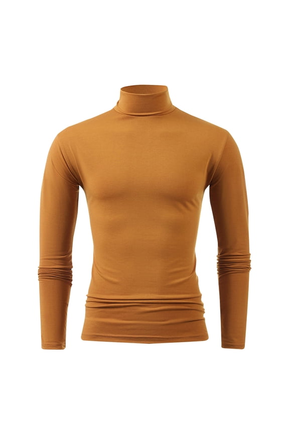 Men's Mock Neck T Shirts Slim Fit Casual Stretch Soft Long Sleeve Undershirts Turtleneck Basic Cotton Pullovers (L, Khaki)