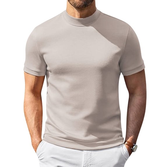 Men's Mock Turtleneck Shirts Short Sleeve Casual Basic T-Shirts Solid Basic Tee (Complexion,M)