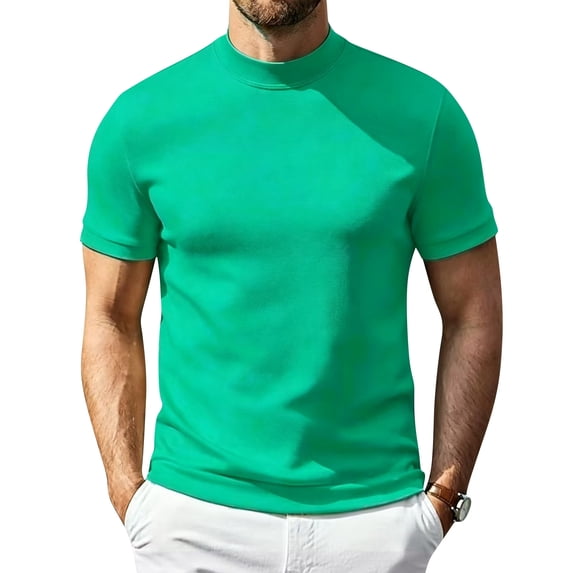 Men's Mock Turtleneck Shirts Short Sleeve Lightweight Soft Basic T-Shirts Solid Pullover Undershirt Tops (Mint Green,L)