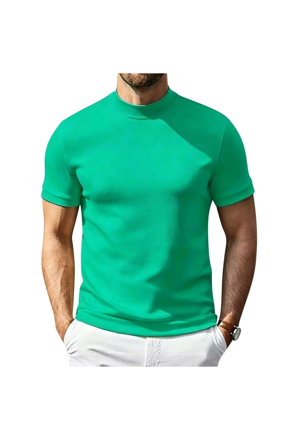 Men's Mock Turtleneck Short Sleeve Soft Lightweight Casual Basic T-Shirts Solid Pullover Tops Mint Green S