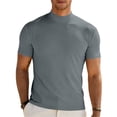 thumbnail image 1 of Men's Mock Turtleneck T Shirt Short Sleeve Solid Basic Tee Soft Casual Pullover Top Gray M, 1 of 9