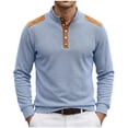 thumbnail image 1 of Men’s Mockneck Waffle Henley Shirts, Long Sleeve Snap Button Tops Casual Basic T-Shirts Lightweight Knit Pullover Size 3XL Light Blue, 1 of 5