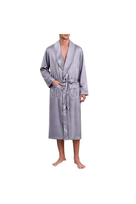 Men's Modal Bathrobe Short Sleeve Lightweight Kimono Robe with Contrast Piping and Pockets Summer Sleepwear