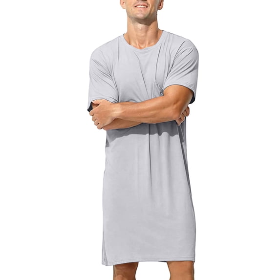 Men's Modal Nightshirt Short Sleeve Crew Neck Loose Fit Sleep T-Shirt Lounge Wear with Side Slits