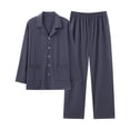 thumbnail image 1 of Men's Modal Pajama Set Long Sleeve Button Down Turndown Collar Shirts Matching Baggy Long Pants Loungewear, 1 of 2