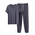 thumbnail image 1 of Men's Modal Pajamas Set Short Sleeve Bottom PJ's Pants Bedroom Pijama Sleep Night Suit 2 Piece Pjs Set Ultra Soft Size 5XL Gray, 1 of 5