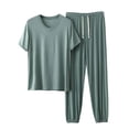 thumbnail image 1 of Men's Modal Pajamas Set Short Sleeve Bottom PJ's Pants Bedroom Pijama Sleep Night Suit 2 Piece Pjs Set Ultra Soft Size 5XL Green, 1 of 5