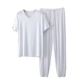 thumbnail image 1 of Men's Modal Pajamas Set Short Sleeve Bottom PJ's Pants Bedroom Pijama Sleep Night Suit 2 Piece Pjs Set Ultra Soft Size 5XL White, 1 of 5