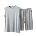 thumbnail image 1 of Men's Modal Sleeveless Lounge Sets 2026 Summer Crew Neck Tank Tops Drawstring Waist Shorts Soft Comfortable Casual Outfits Khaki L, 1 of 5