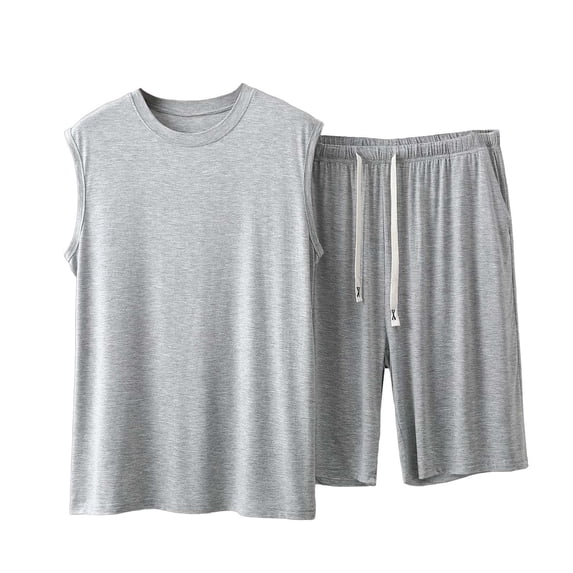 Men's Modal Sleeveless Lounge Sets 2026 Summer Crew Neck Tank Tops Drawstring Waist Shorts Soft Comfortable Casual Outfits Khaki L