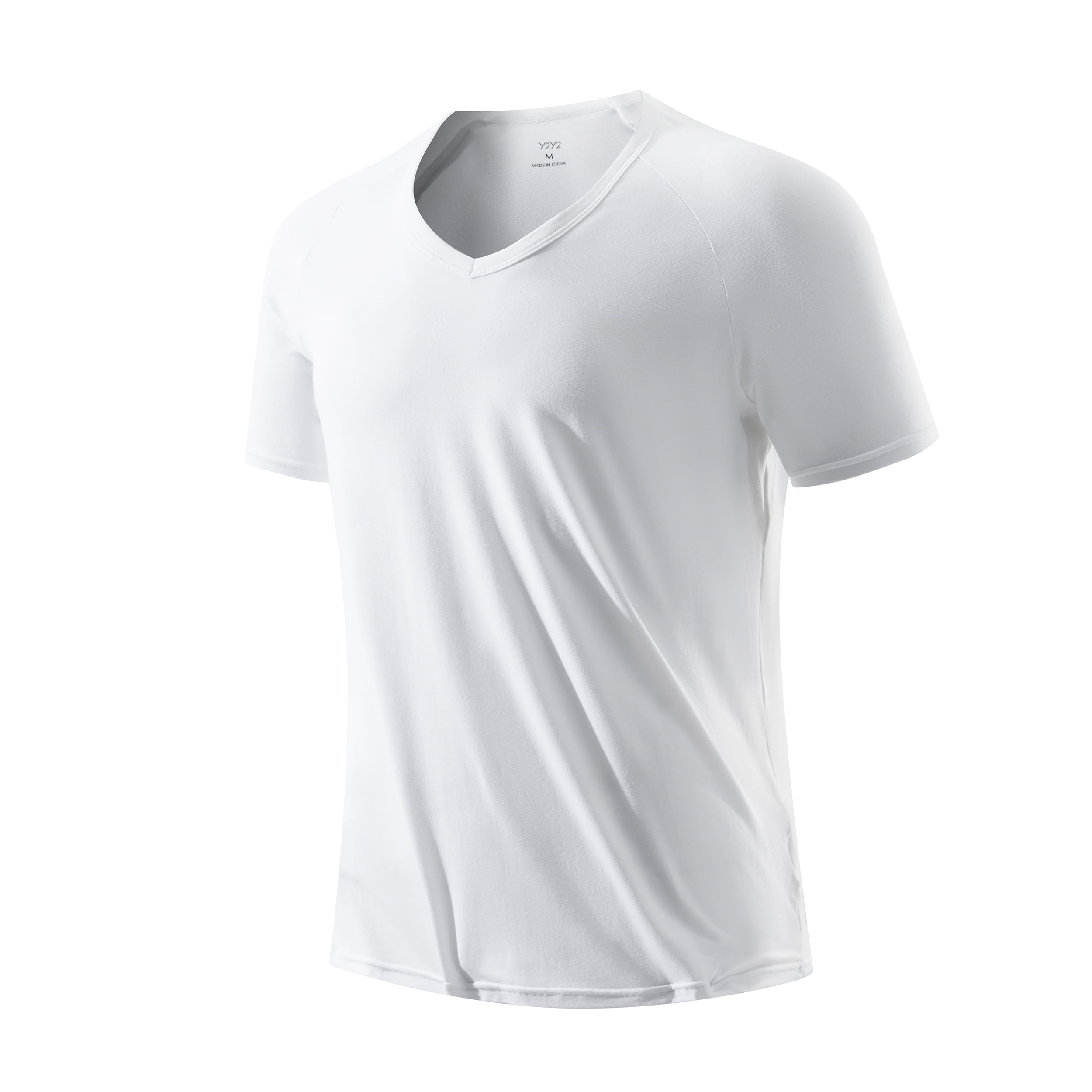 Men's Modal V-Neck T-Shirt White L 42"-44" Slim Fit