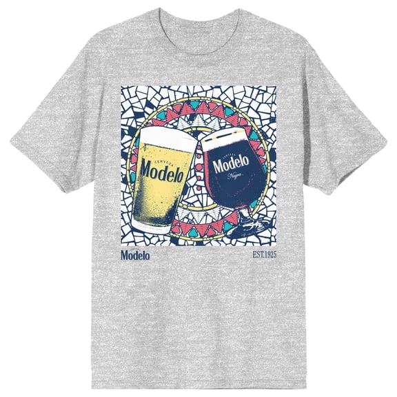 Modelo Glasses Mosaic glass background EST 1925 Viva La Tradicion on Athletic Heather Short Sleeve Adult T-Shirt-Medium
