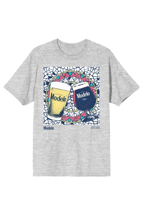 Modelo Glasses Mosaic glass background EST 1925 Viva La Tradicion on Athletic Heather Short Sleeve Adult T-Shirt-Small